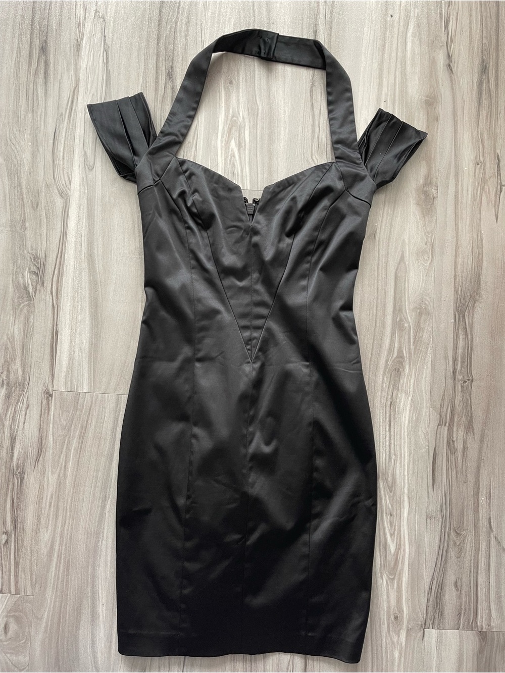 bebe Black Satin Halter Mini Dress